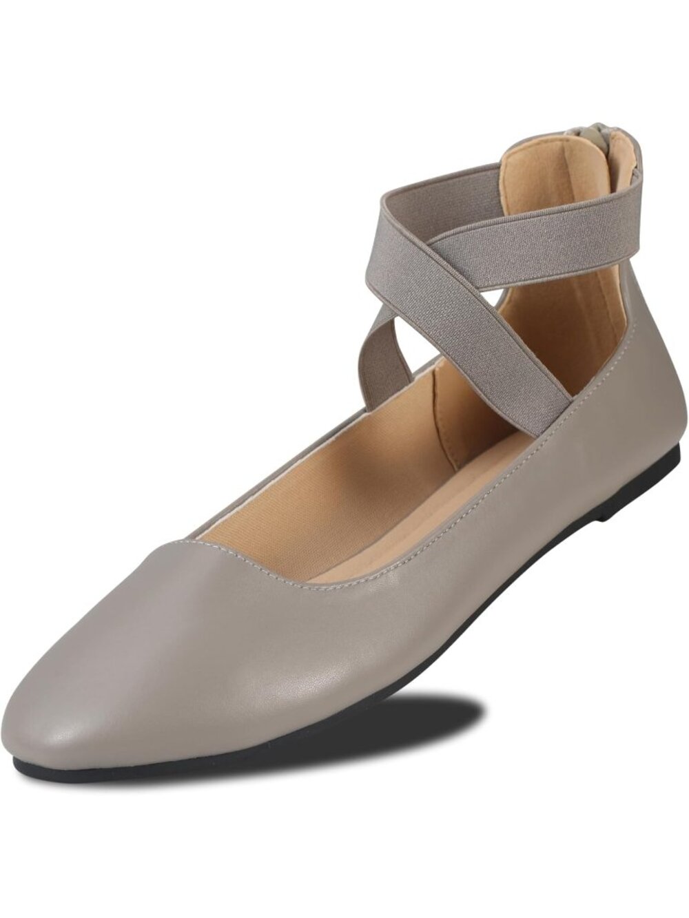 Women's Pu Grey Ankle Strap Imported Faux Leather Ballerina Ballet Flats